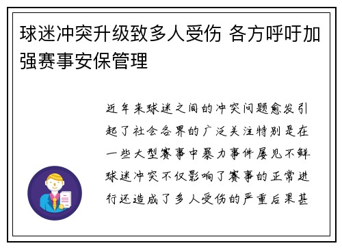 球迷冲突升级致多人受伤 各方呼吁加强赛事安保管理